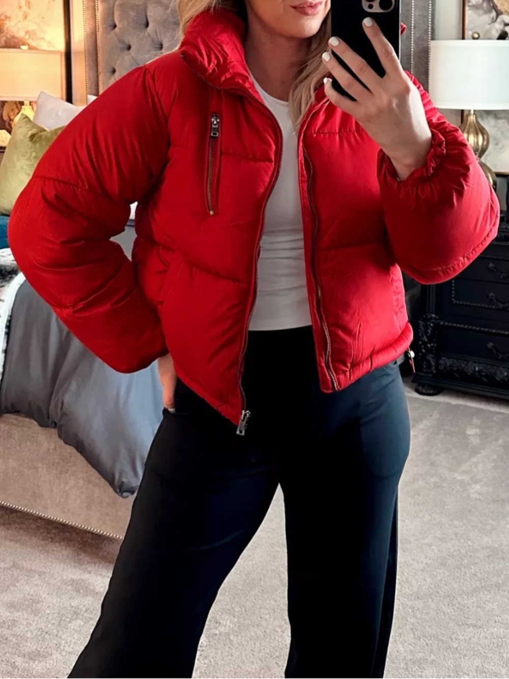VICI Red Cropped Puffer Coat